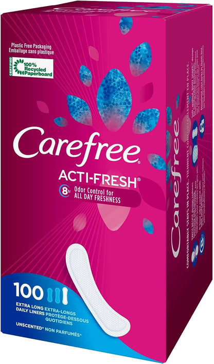 Carefree Acti-Fresh , Extra Long Flat, Unscented, 100 Count / 3Pack