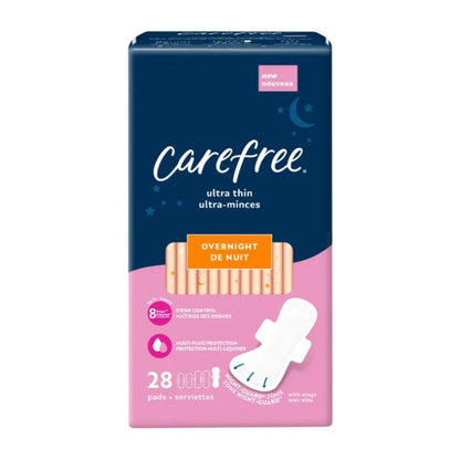 Carefree® Ultra Thin Overnight Pads, With Wings – 28ct