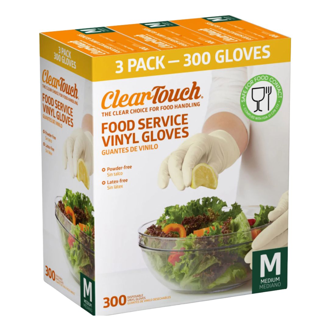 Clear-Touch Vinyl Food Service Gloves, 100-count, 3-pack , Medium