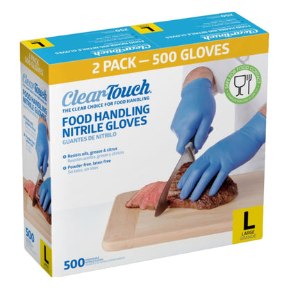 Clear-Touch Food Handling Nitrile Gloves, Large, Blue, 500 ct