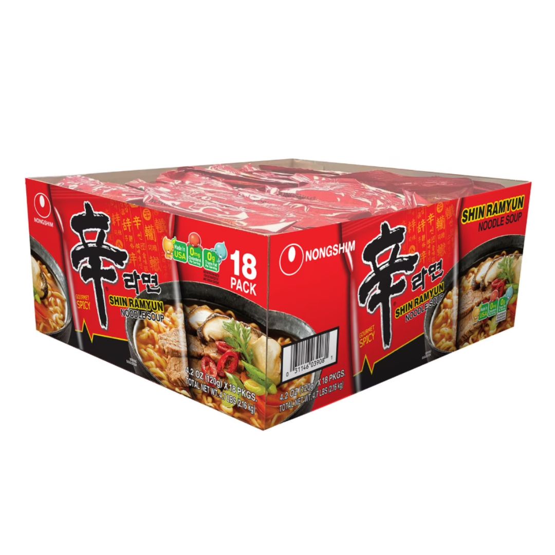 Nongshim Shin Ramyun Spicy Beef Ramen Noodle Soup 4.2 oz., 18 ct.