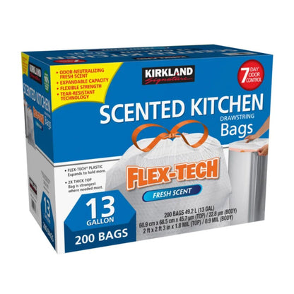 Kirkland Signature Flex-Tech 13-Gallon Scented Kitchen Trash Bags, 200-count