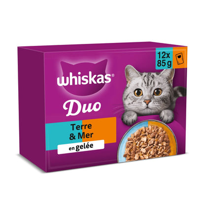 WHISKAS® Duo Sachets Fraîcheur Terre & Mer En Gelée Pour Chat Adulte 4 Variétés 12 x 85g