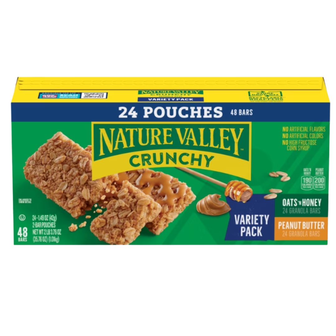 Nature Valley Crunchy Granola Bars Oats 'n Honey, Peanut Butter 48 Count / 3
