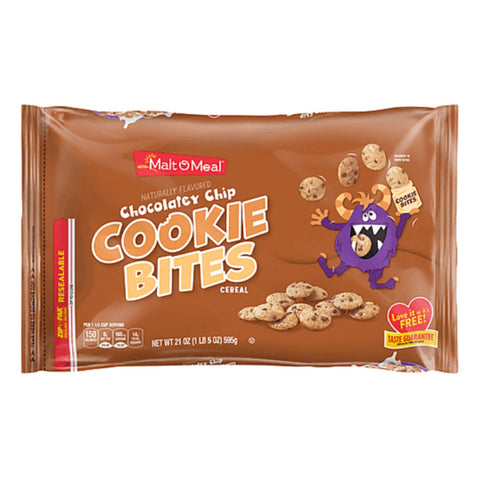 Malt O Meal Cereal, Chocolatey Chip Cookie Bites, Family Size 21oz / 9
