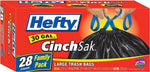 Hefty CinchSak 30 Gal. Large Trash Bags with Drawstring 28 ct (Pack of 6)