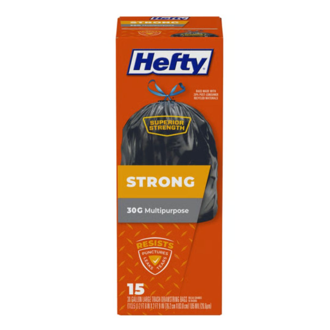 HEFTY STRONG CINCH SACK TRASH 30G 15CT / 12