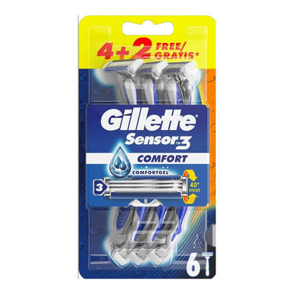 Gillette Sensor3 Comfort Disposable Razors for Men, 4+2, Pack of 6