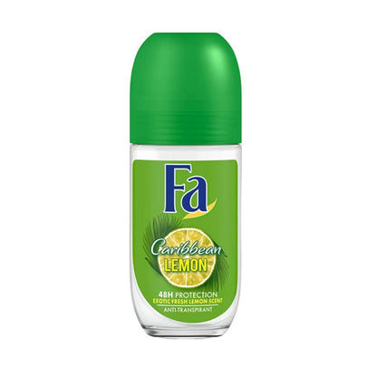 6 x Fa roll-on deodorant for women "Caribbean Lemon" - 50 ml - glass bottle