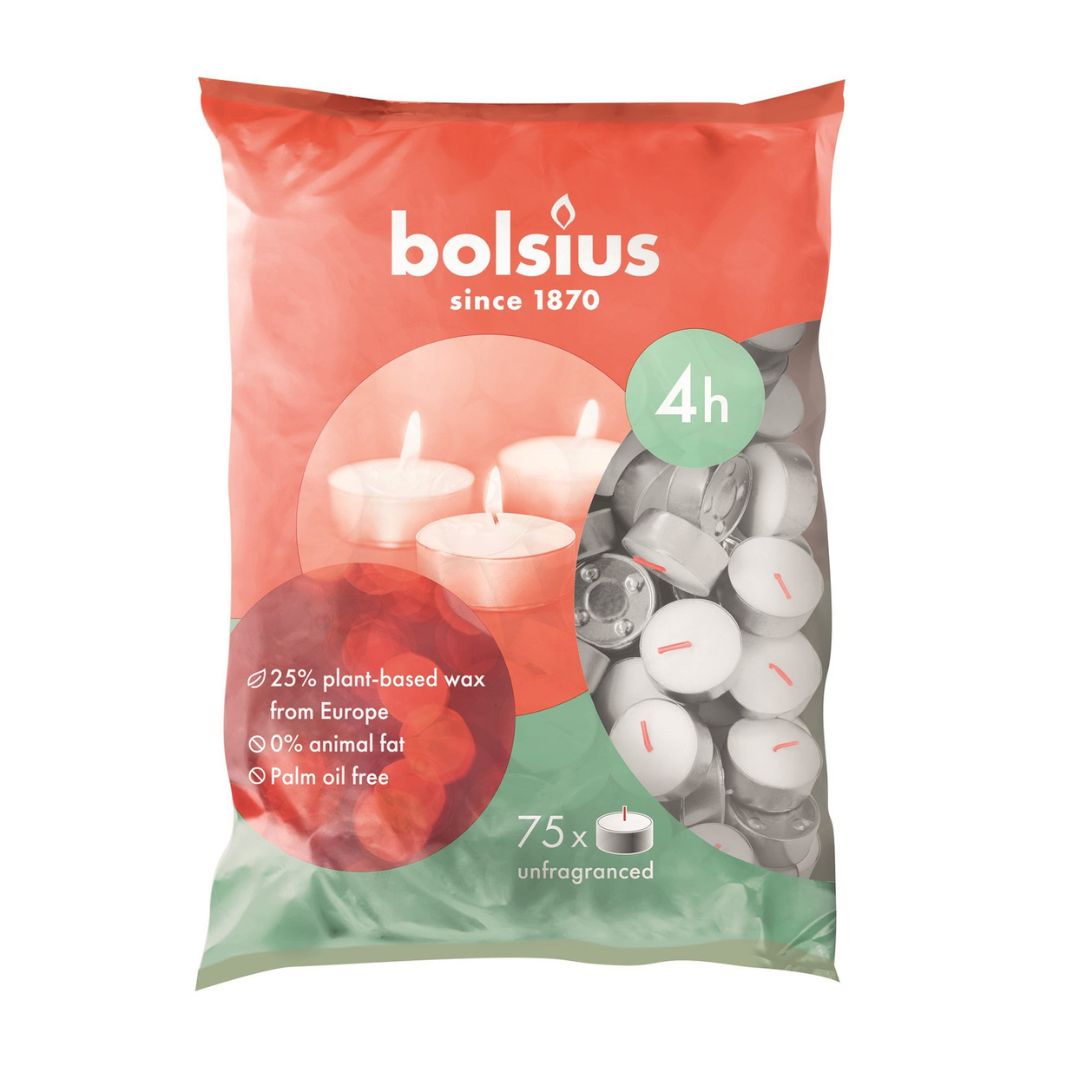 bolsius Unfragrance Tealight 4-Hour Bag 75 pcs