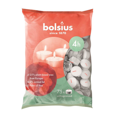 bolsius Unfragrance Tealight 4-Hour Bag 75 pcs