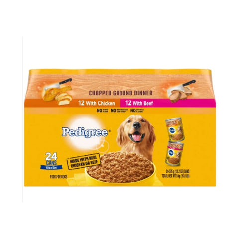 Pedigree Chopped Ground Dinner Wet Dog Food Variety Pack, 13.2 oz Cans