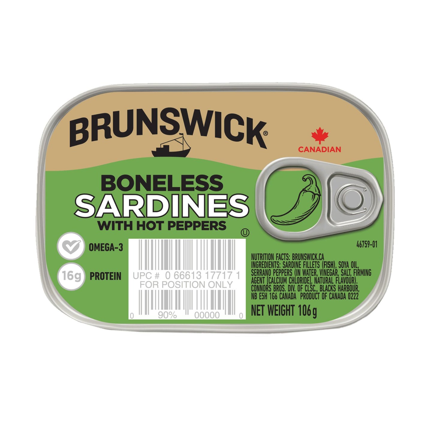 Brunswick Boneless Sardines with Hot Peppers - 106g