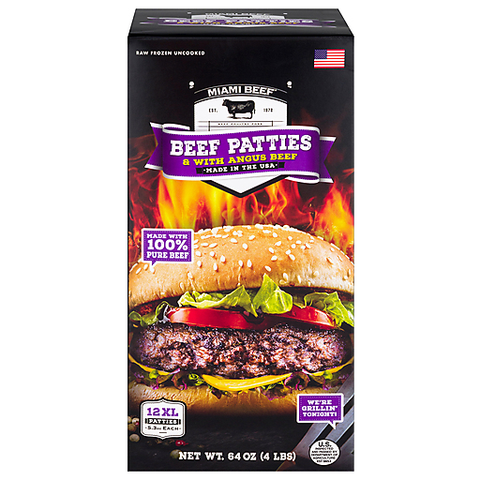 FROZEN MIAMI BEEF ANGUS BEEF PATTIE 80Z  / 5LB