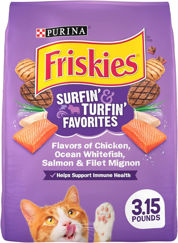 Friskies Dry Cat Food, Surfin' & Turfin' Favorites -  3.15 lb. Bags / 1