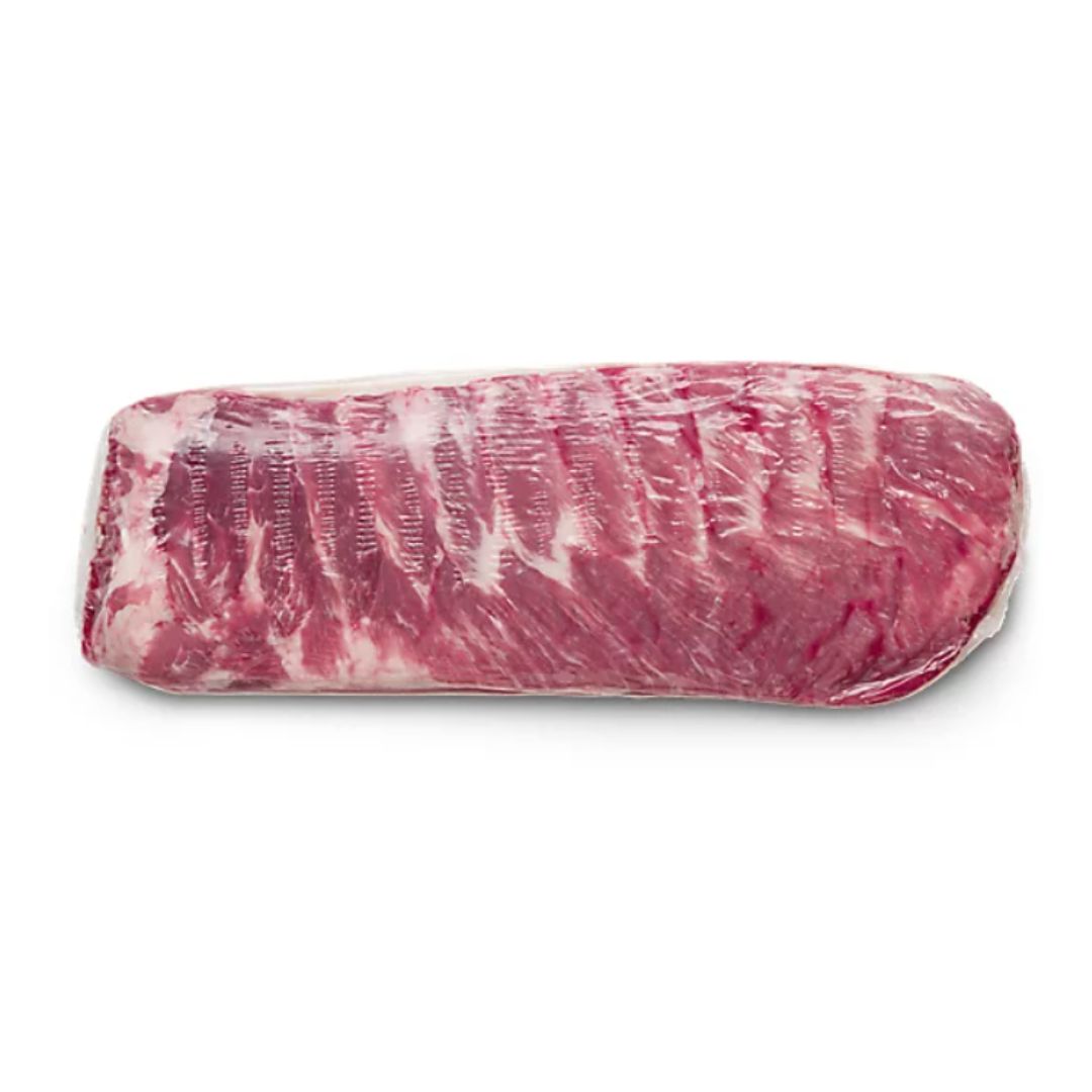 A single piece of fresh pork tenderloin isolated on a white background.