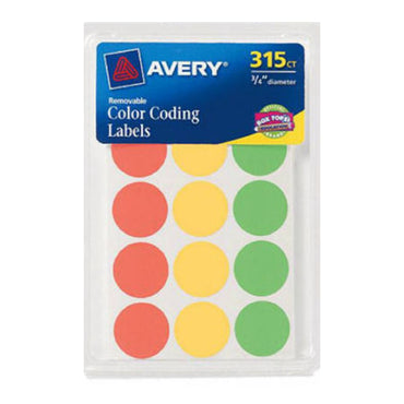 Color Coding Labels, Assorted Neon Colors, Round, .75-In., 315-Ct.