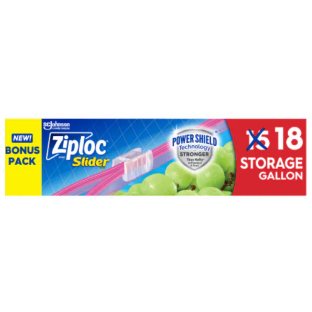 Ziploc® Storage Slider Gallon Bags,Expandable Bottom, 18 count / 12