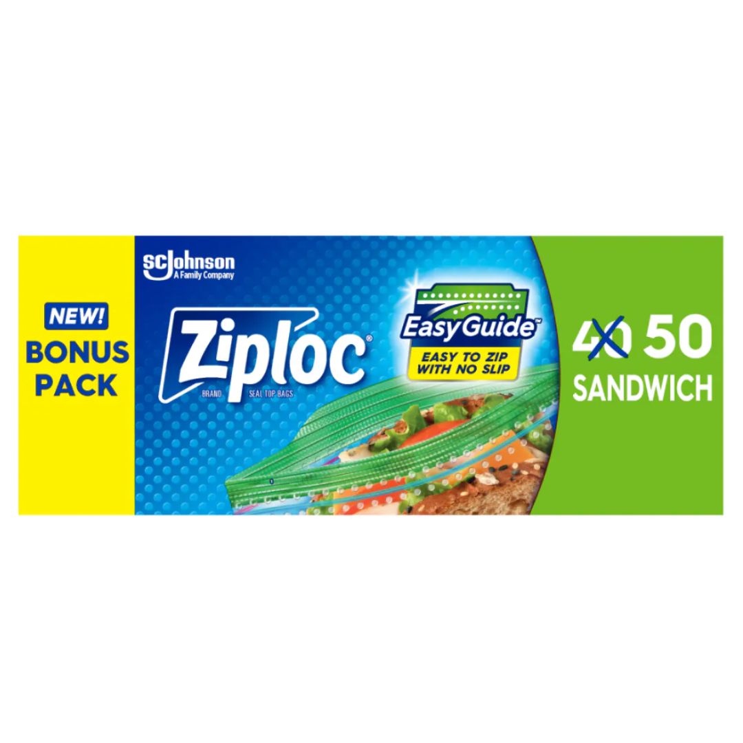 Ziploc® Sandwich Bags with EasyGuide™ 50 Count / 12CT
