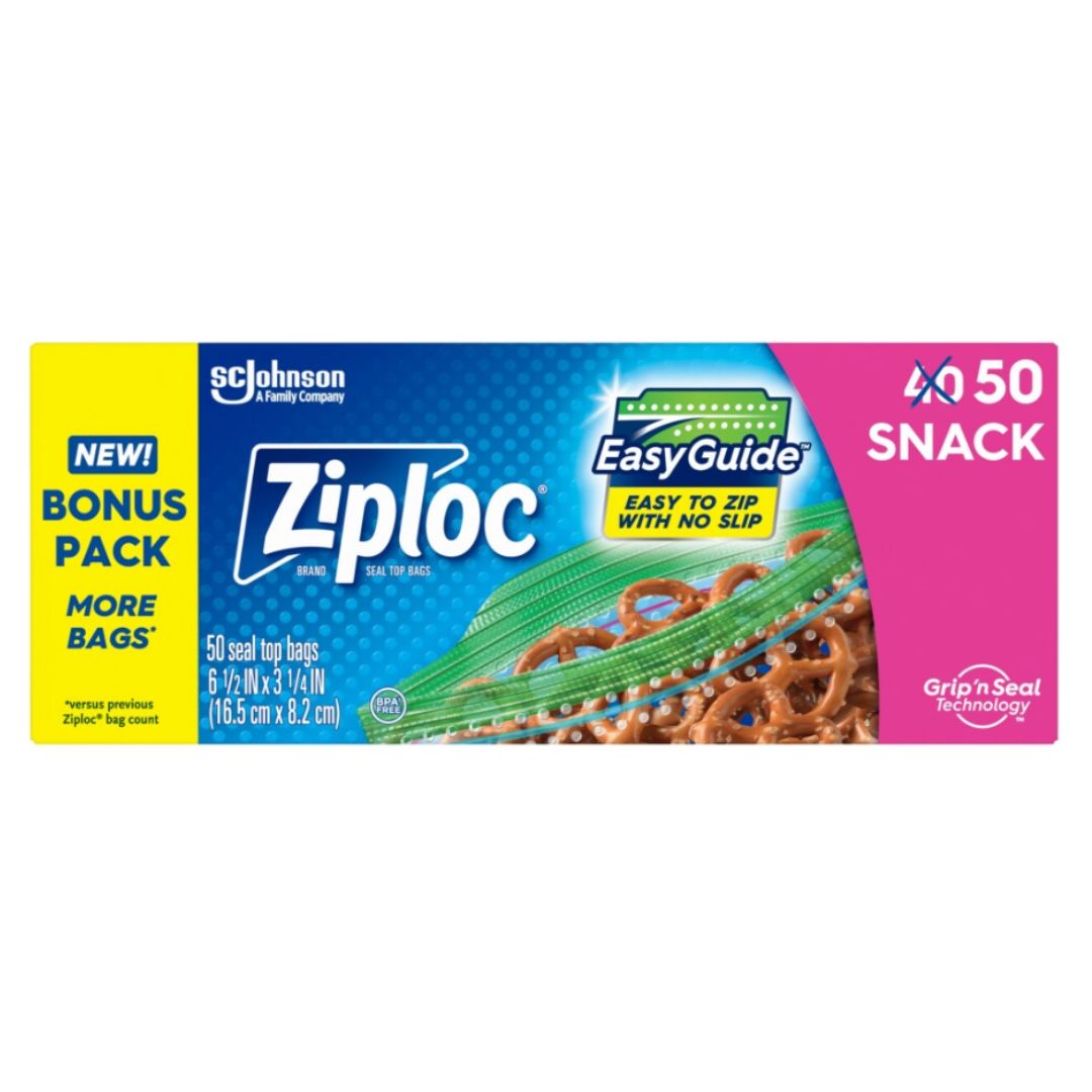 Ziploc® EasyGuide™ Seal Top Snack Bags, 50 ct / 12