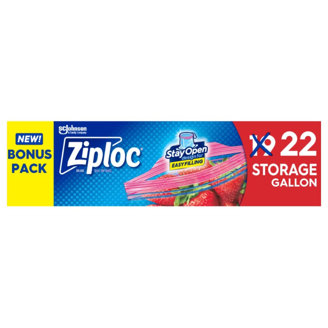 Ziploc® Gallon Storage Bags, Stay Open Design, Easy to Fill, 22 count / 12
