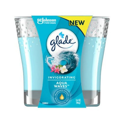 Glade Scented Candle Invigorating Aqua Waves, Air Freshener Infused with Essential Oils, 3-Wick Candle 3.4oz / 1