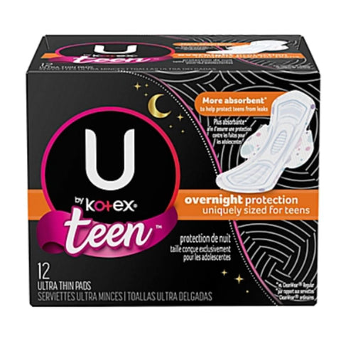 KOTEX Ultra Thin Over night TEEN With Wings 12CT / 4 pack by case