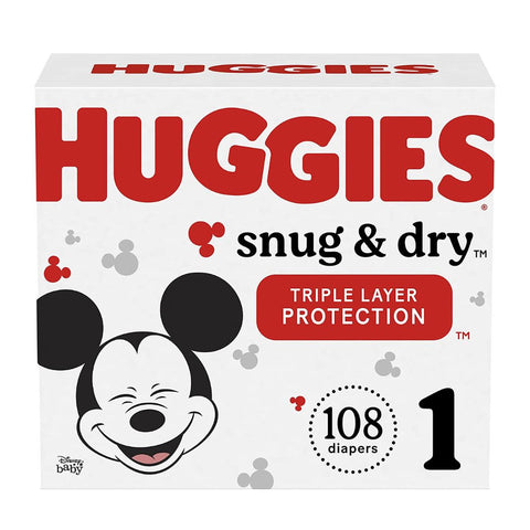Huggies Snug & Dry Baby Diapers, Size 1 (8-14 lbs), 1/108 Ct