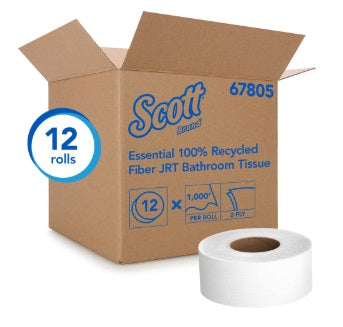 Scott JRT Jumbo Roll Bathroom Tissue White 1 Case= 12 Roll(s) 1Roll - 1000