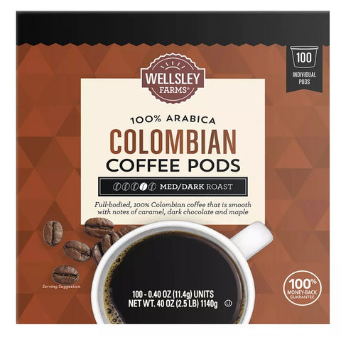 WELLESLEY COLOMBIAN COFFEE PODS 100CT