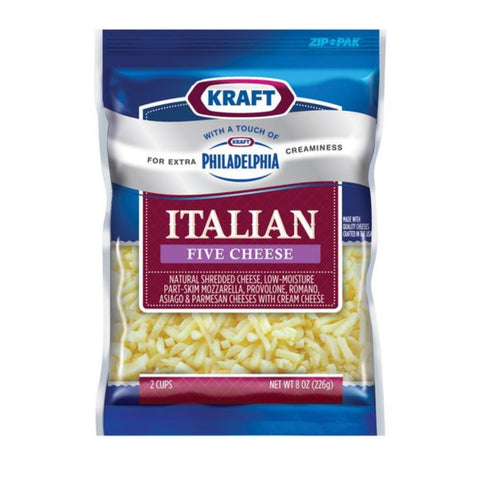 Kraft Natural Cheese Italian Five Cheese with Touch Of Philadelphia Shredded Cheese, 8 Oz/12