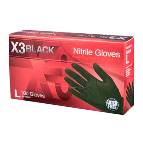 X3 BLACK NITRILE Powder Free Large GLOVES / 1