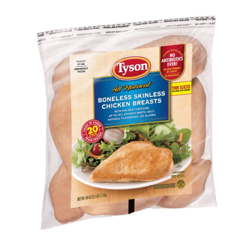 TYSON UNCOOKED BONELESS SKINLESS CHICKEN BREAST 2.5LB X 12