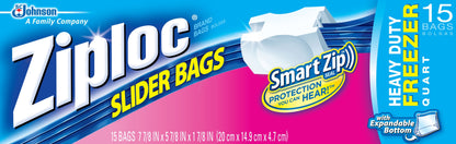Ziploc Easy Zip Freezer Bags 12 Pack of 15 pcs